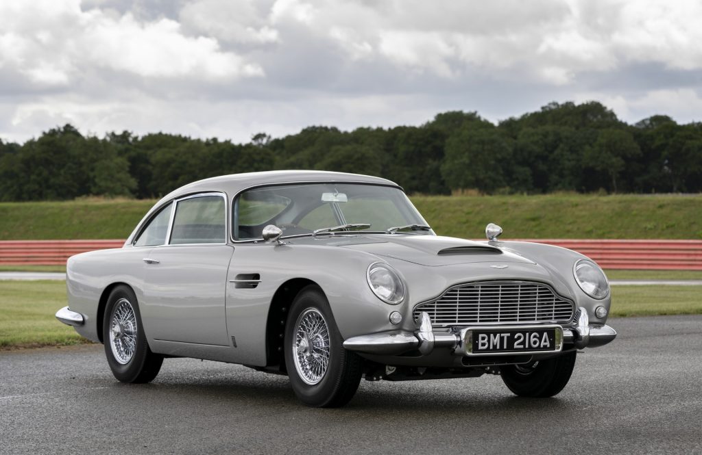 Still of a Aston Martin "Goldfinger" DB5 car from the 1964 movie.